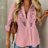 Women’s Contrast Lace Long Sleeve Button-Down Blouses | Dressy Casual Shirts for Fall Fashion