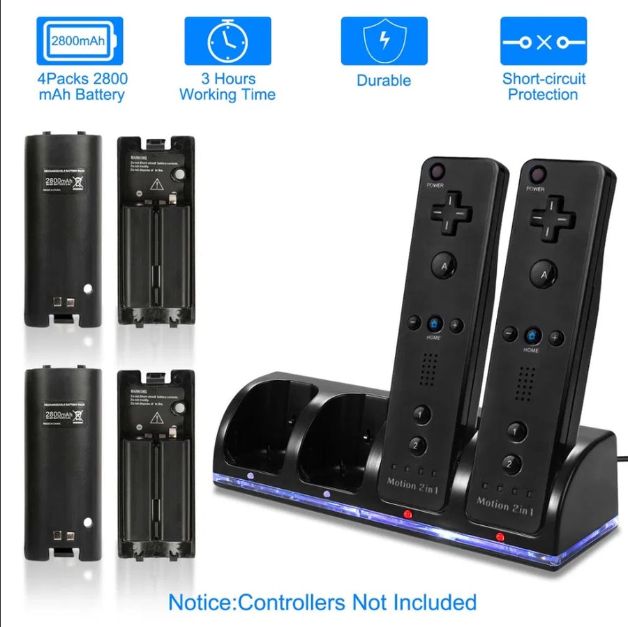 4-in-1 Game Controller Power Hub | 2800mAh Rechargeable Batteries | All-in-One Ultimate Charging Station