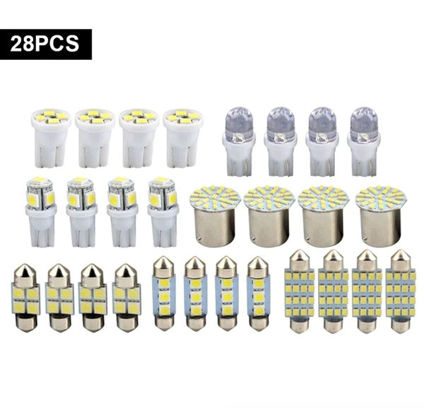 28-Piece White LED Interior & Exterior Car Light Kit | Map, Dome, Door, Trunk & License Plate Bulbs