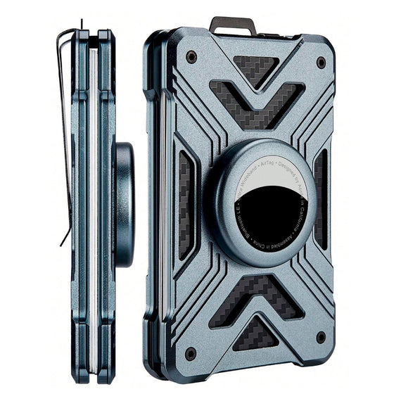 Minimalist Wallet For Men- Airtag Wallet Slim Wallet With Airtag Holder, RFID Blocking Metal Credit Card Holder Tactical Wallet With Money Clip