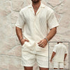 Men's Summer Tracksuit Set | Casual Solid Color Two-Piece Outfit with Lapel Button Shirt & Shorts – Perfect for Beach, Holiday & Everyday Wear