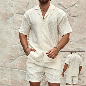 Men's Summer Tracksuit Set | Casual Solid Color Two-Piece Outfit with Lapel Button Shirt & Shorts – Perfect for Beach, Holiday & Everyday Wear
