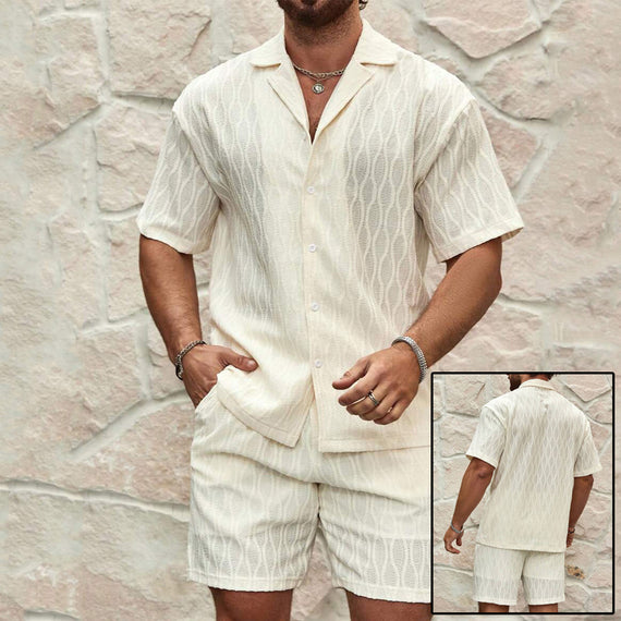Men's Summer Tracksuit Set | Casual Solid Color Two-Piece Outfit with Lapel Button Shirt & Shorts – Perfect for Beach, Holiday & Everyday Wear