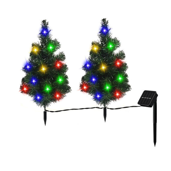 2 Packs Solar Christmas Tree, Solar Powered Pathway Christmas Tree With Multicolored LED Lights, So