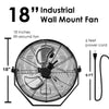 18 In  Black Industrial Wall Mount Fan 3-Speed Indoor Outdoor Commercial Ventilation Metal High Velocity Fan