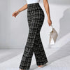 Women's Printed Check High-Waisted Straight Leg Pants - Office Casual Trousers For Spring&Fall