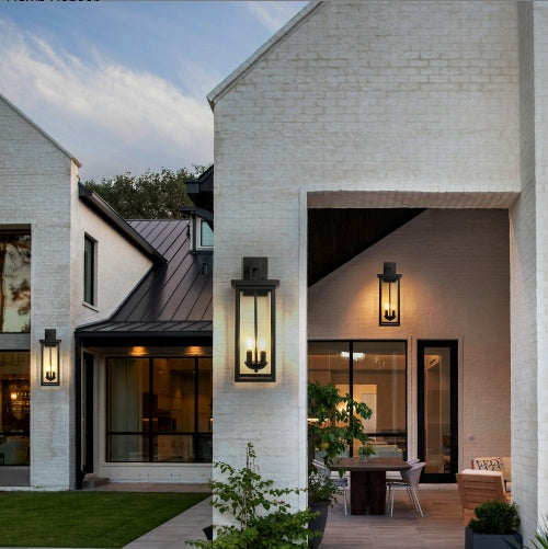 22” Outdoor Wall Lantern, Matte Black | Dusk-to-Dawn Sensor, Weather-Resistant, Clear Glass Panels, 2-Light Design (Bulbs Not Included) – Perfect for Porch, Patio & Garage