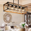 32” Walnut Industrial Farmhouse Pendant Chandelier, 5-Light with Lampshades – Perfect for Dining Rooms, Kitchen Islands, and Café Ambiance (Bulbs Not Included)