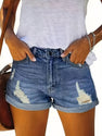 Womens Mid-High Rise Ripped Jean Shorts Distressed Stretchy Denim Shorts