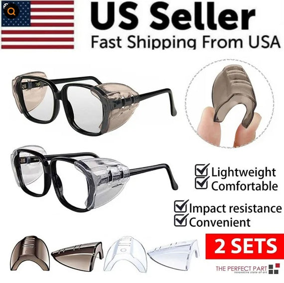 2 Pairs Universal Side Shields for Eyeglasses – Slip-On Safety Glasses Protectors (Made in USA)
