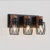 Industrial Vintage 3-Light Wall Sconce | Black Cage Design with Rustic Wooden Accents | Perfect Wall Lighting for Bathroom, Hallway & Living Room | Bulbs Not Included
