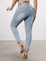 Tear Washed Denim Jeans, Women's Slim Fit Small Foot Design Slim Fit Denim Leggings, Equipped With A Beautiful Waist Belt
