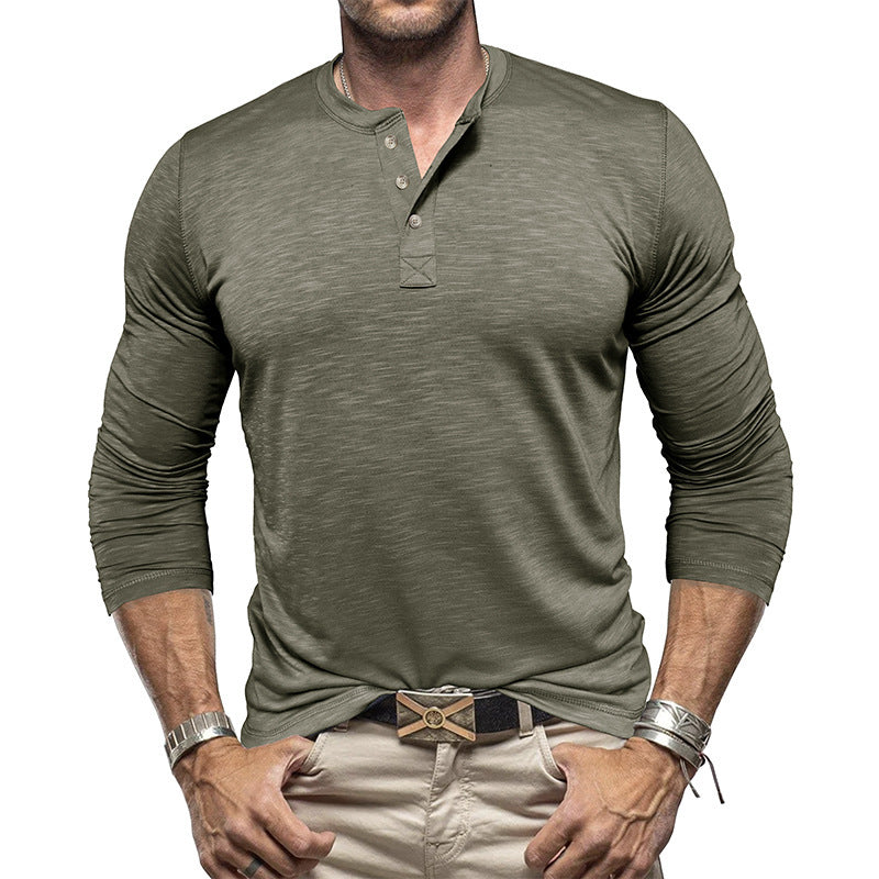 Men's Long Sleeve Henley Collar T-Shirt – Classic Comfort & Style