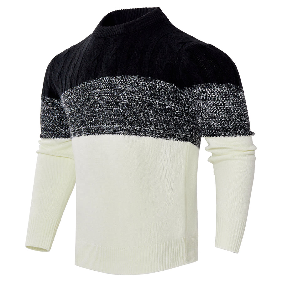 Men’s Stylish Color Block Cable Knit Pullover | Casual Long Sleeve Sweater for Fall & Winter