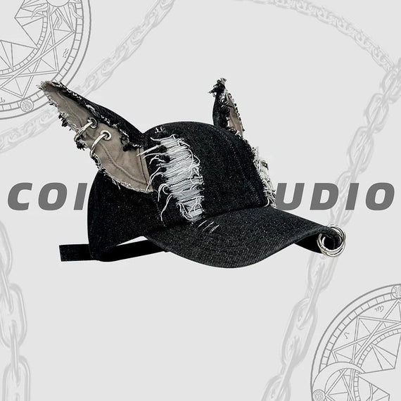 Distressed Washed Denim Baseball Cap – Vintage Dog Ear Flap Hat