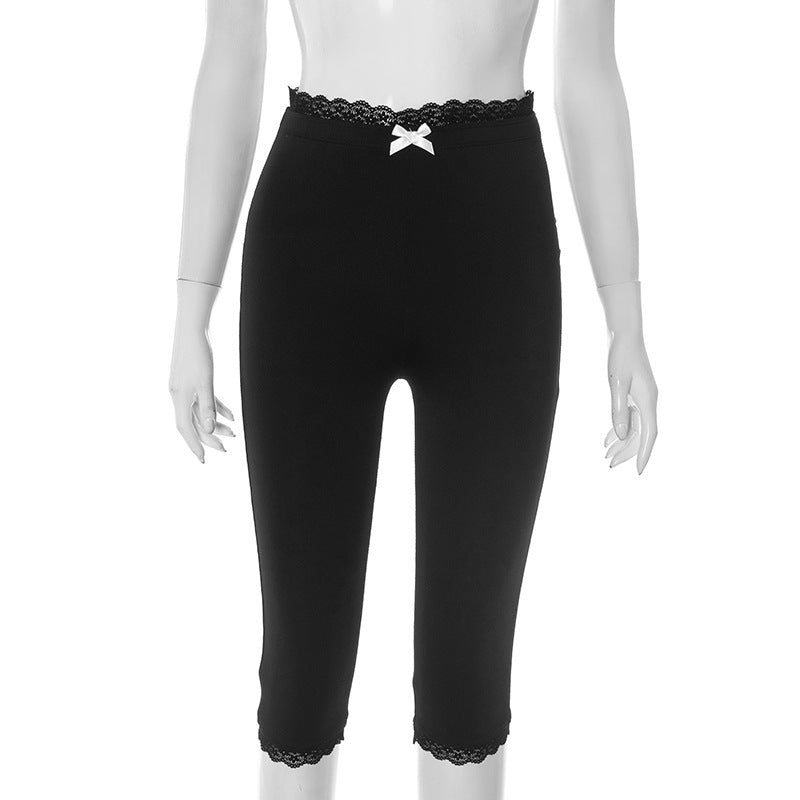 Sexy Lace Leopard Print Cropped Tight Straight-leg Pants