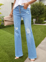 Large SizeWomen'S High-waisted Ripped Flared Jeans, Fashion Trend Casual Pants Wide-leg Pants
