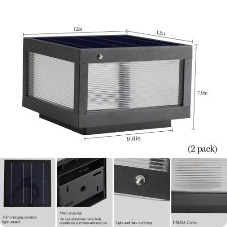 12 Black Solar LED Post Cap Lights | Modern Outdoor Fence & Deck Lighting for Pathways, Patios & Gardens (2-Pack)