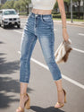 2025 Women's Denim Pants, Fringed Hems, Built-in Zipper Closure Straight Leg Jeans, Women's Cropped Jeans