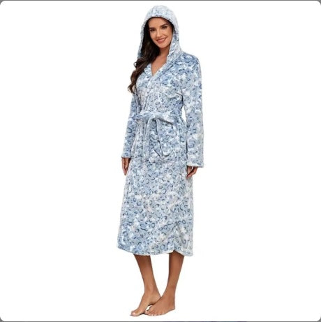 Plush Oversized Winter Flannel Bathrobe for Women with Hood