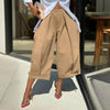 Women's Solid Color Cotton Wide Leg Cropped Pants With Pleats & Pockets - Spring Summer Fashion Comfortable Loose Trousers