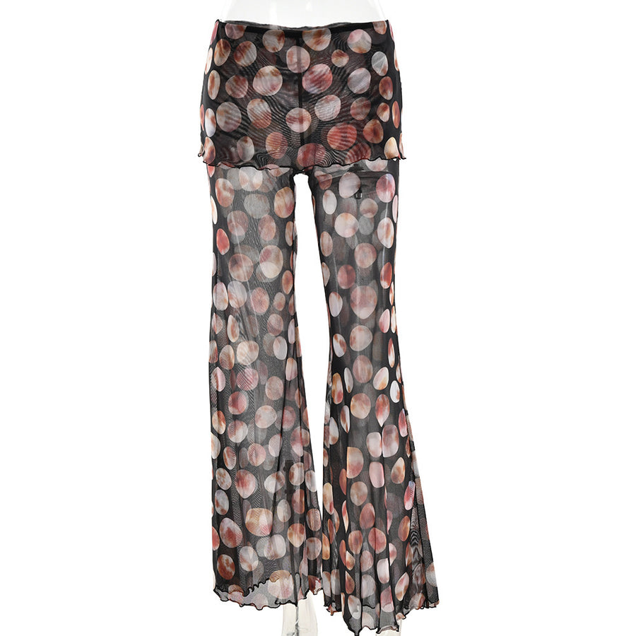 Leopard Print Mesh Floral Print Trousers