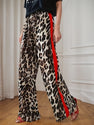 2025 New Women's Casual Pants With Drawstring Leopard Print Color Blocking Side Stripes Straight Leg Wide Leg Loose Pants Comfortable And Skin Friendly