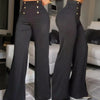 Women's Elegant High-Waisted Wide Leg Pants With Double-Breasted Buttons - Flared Trousers For Casual & Formal Wear