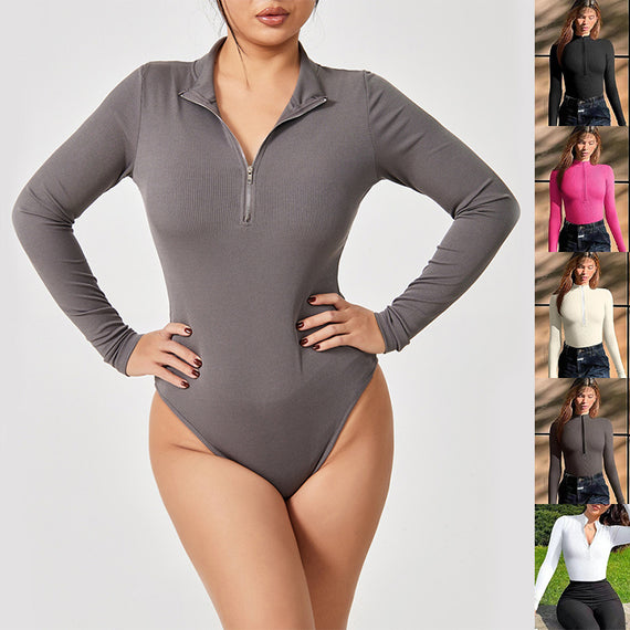 Women’s Fashion Long Sleeve Zipper Jumpsuit – Seamless Slimming Shapewear Romper