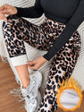 Leopard Print Cashmere Leggings High Waist Slimming And Velvet Padded Warm Side Pocket