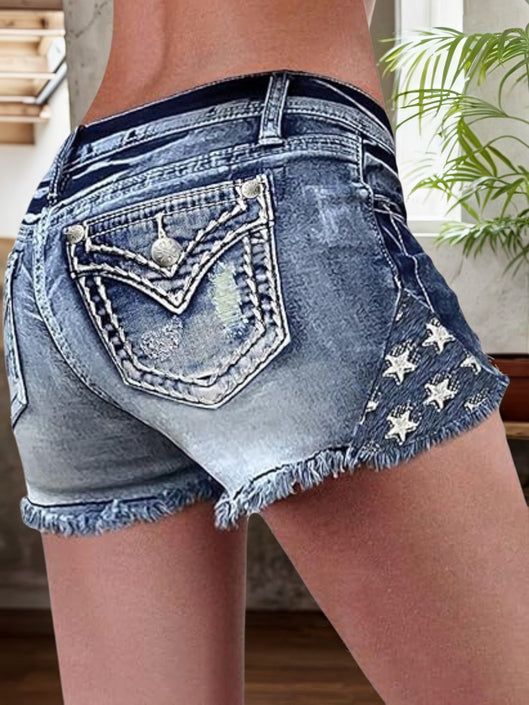 2025 Women's Denim Shorts, Ripped Jeans, Frayed Hem Design, Built-in Zipper Closure, Tight Fitting Denim Shorts