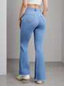 2025 New Women'S High-Stretch Flare Jeans With Heart Embroidery Patchwork - Trendy Distressed Denim Bell Bottoms, Comfortable & Versatile Light Blue Casual Pants,Fashion And Leisure